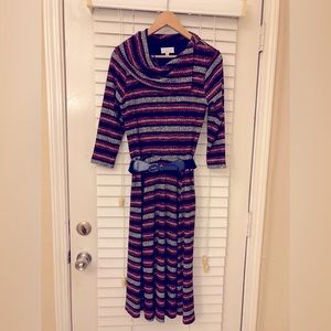Robbie Bee Belted Stripe Sweater Dress S